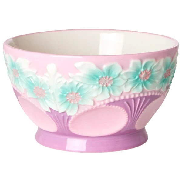 Rice Ceramic Bowl With Embossed Flower Design - Bowl
