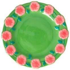 Rice Ceramic Cake Plate With Embossed Flower Design - Plate