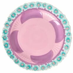 Rice Ceramic Dinner Plate With Embossed Flower Design - Plate