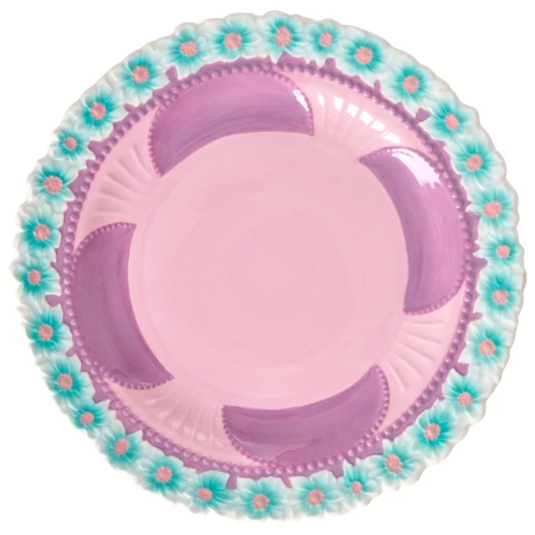 Rice Ceramic Dinner Plate With Embossed Flower Design - Plate