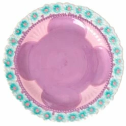 Rice Ceramic Lunch Plate With Embossed Flower Design - Plate