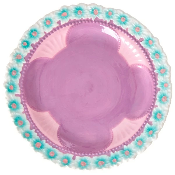 Rice Ceramic Lunch Plate With Embossed Flower Design - Plate